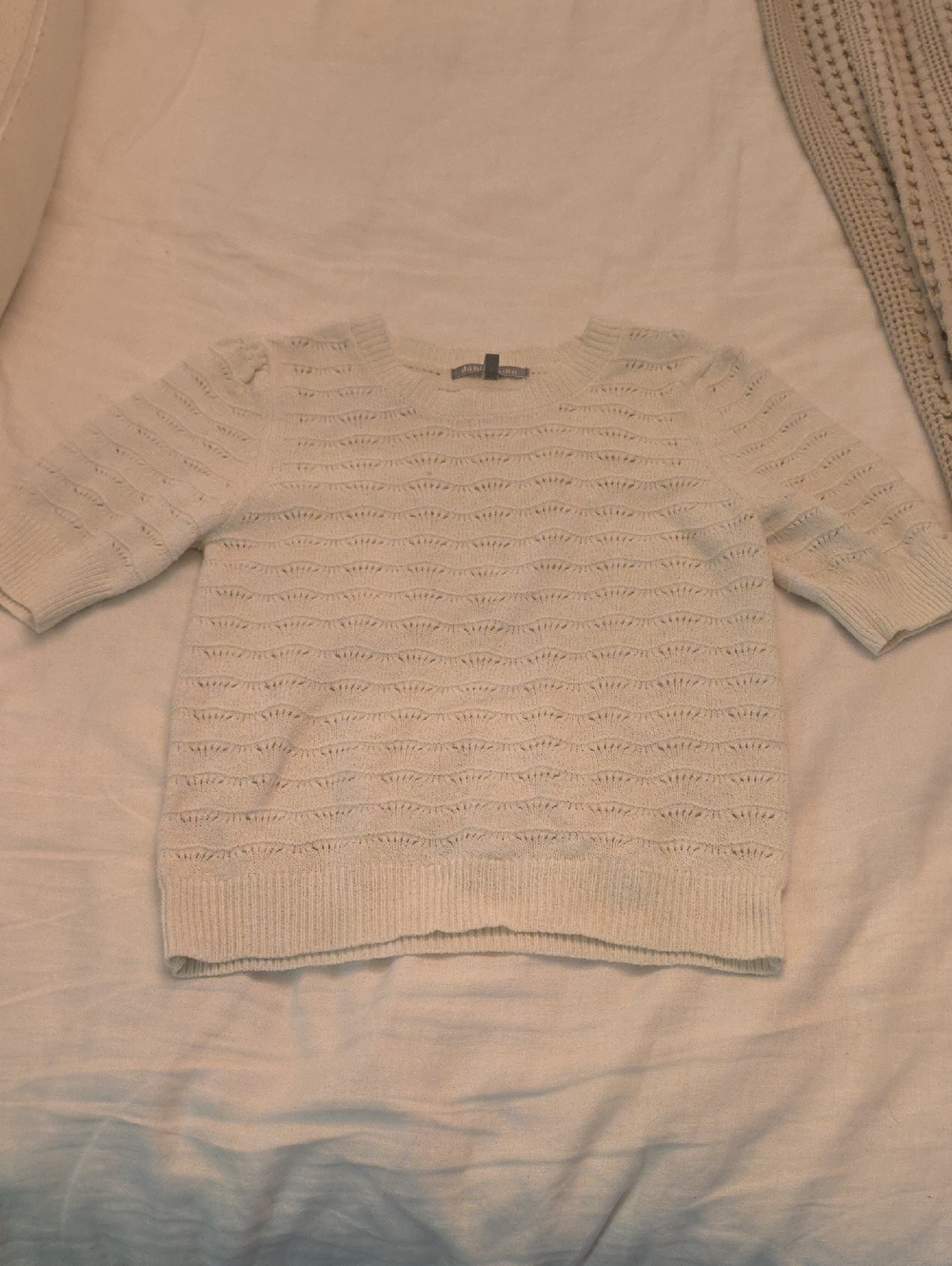 Daniel Rainn Cream Open-Knit Short Sleeve Crew Sweater